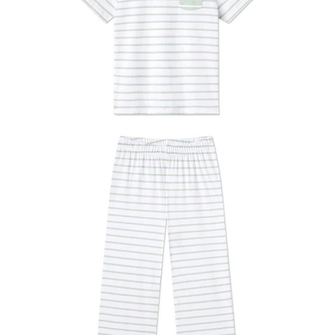 Pima Crew Wide Leg Pajama Set in Aloe Stripe | Lake Pajamas