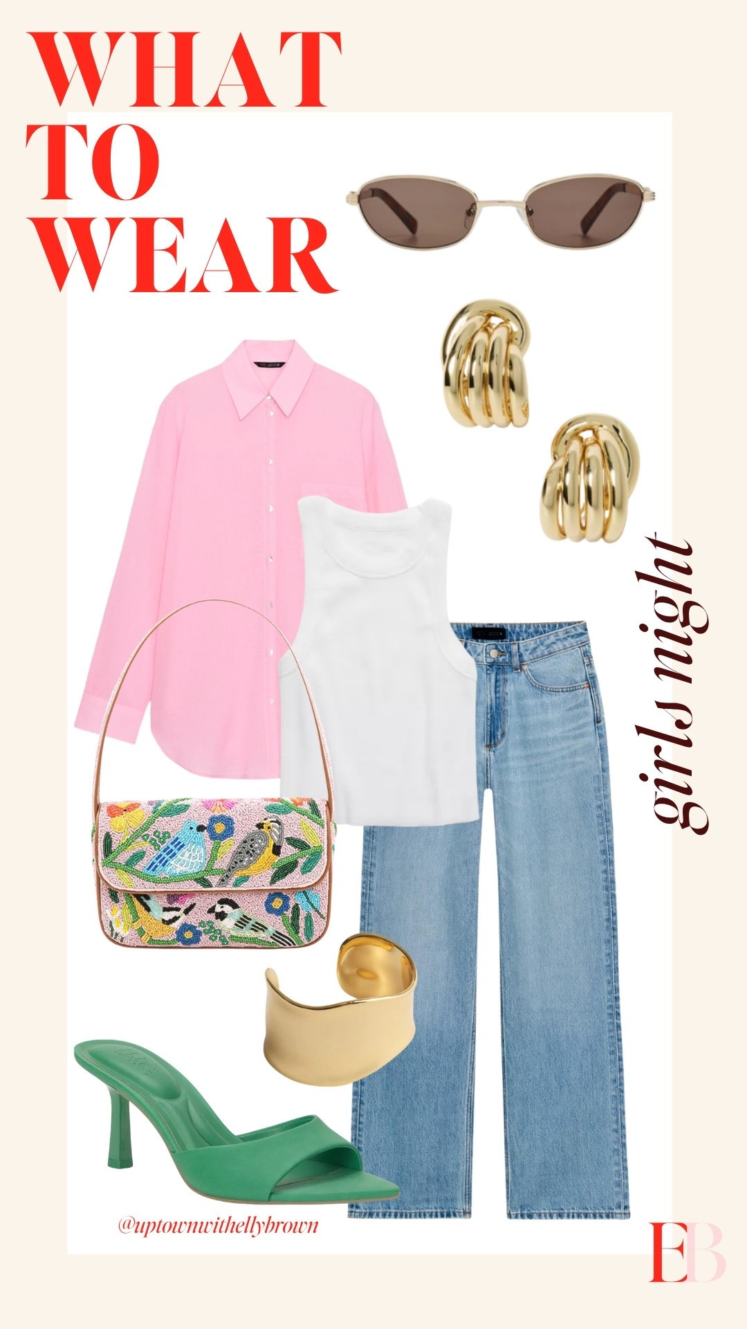 Girls night doesn't need a whole new outfit — it needs the right formula. 🌸
Pink oversized button down from Zara layered over a white tank, wide leg jeans, and then you let the accessories do the talking. The beaded bag is the move here — it adds enough personality that you don't need to overthink the rest. Throw on the green heels and suddenly the whole thing feels intentional without looking like you tried too hard.
The Madewell cuff and SHASHI earrings together are that gold-on-gold moment that pulls it all together. And the LUV LOU sunglasses? Technically optional. Practically not.
All pieces linked — the pink Zara shirt is under $50 and yes, it works just as hard for a night out as it does on a casual day. 🩷
#LTKootd #LTKStyleTip #LTKSeasonal

#LTKootd #LTKSeasonal