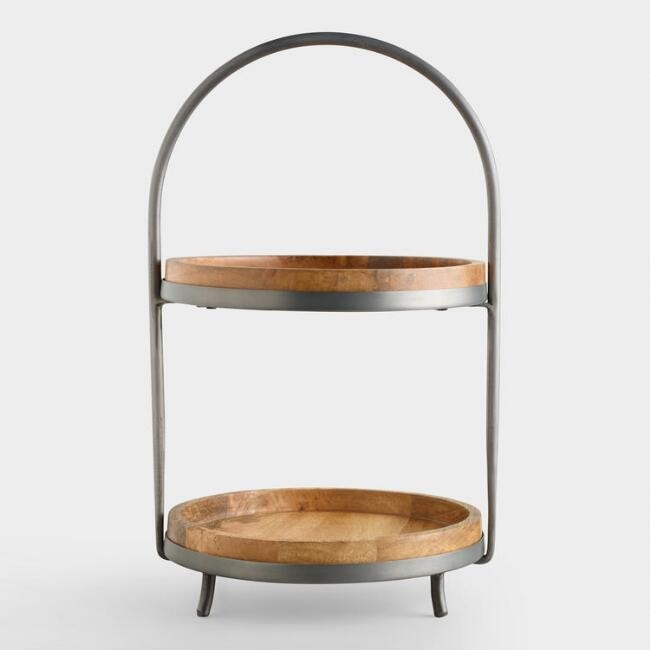 Wood and Metal 2-Tier Serving Stand | World Market