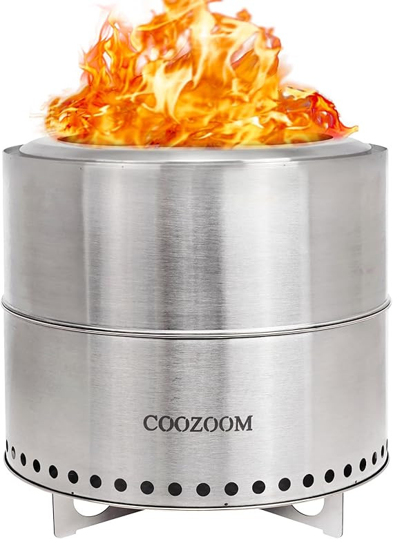 COOZOOM 19 Inch Large Smokeless Fire Pit with Stand Portable Stainless Steel Bonfire Pit Outdoor ... | Amazon (US)
