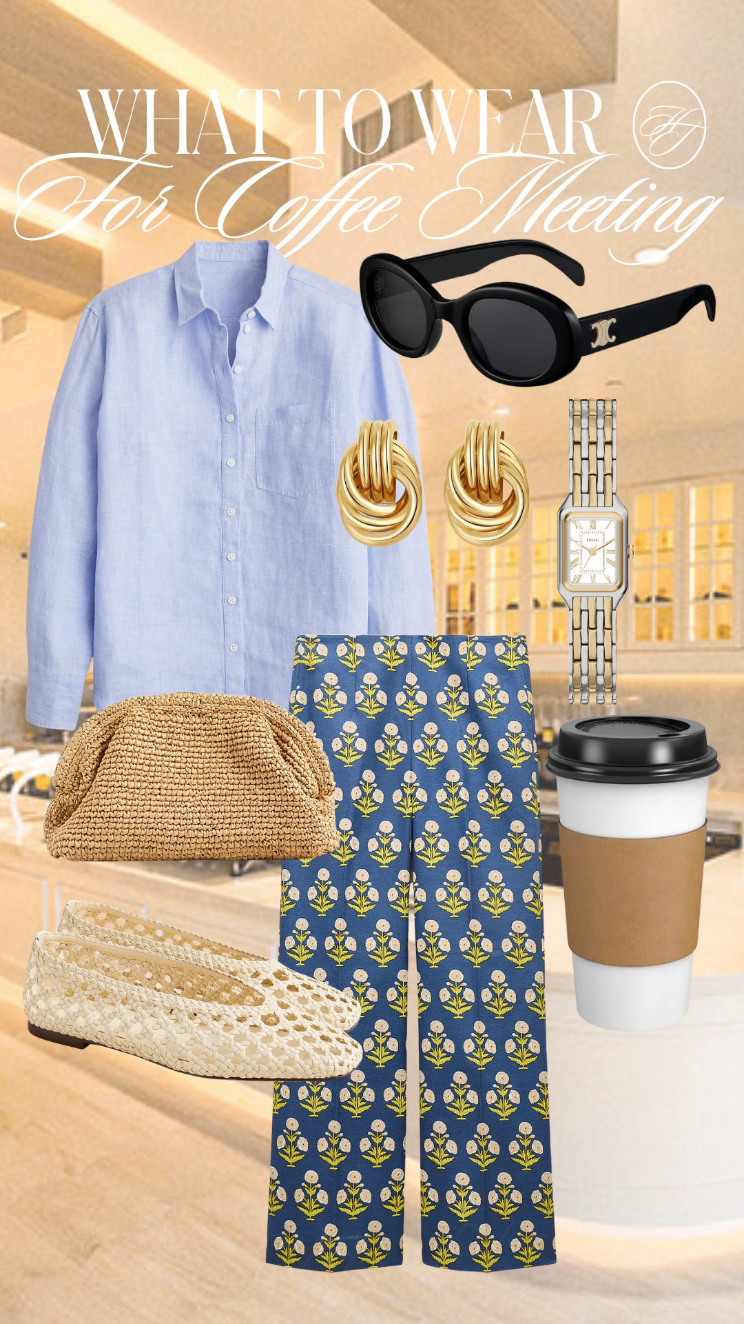 A polished-but-not-overdressed formula I come back to again and again. ☕️

Perfect for coffee chats, networking meetings, coworking days, or casual client lunches. The oversized button-down keeps things relaxed, while the printed pants add personality and make the outfit feel intentional. Add woven accessories for an effortless summer look.

#CoffeeMeetingStyle #BusinessCasual #WorkwearIdeas #EverydayStyle #SummerFashion #LTKStyle