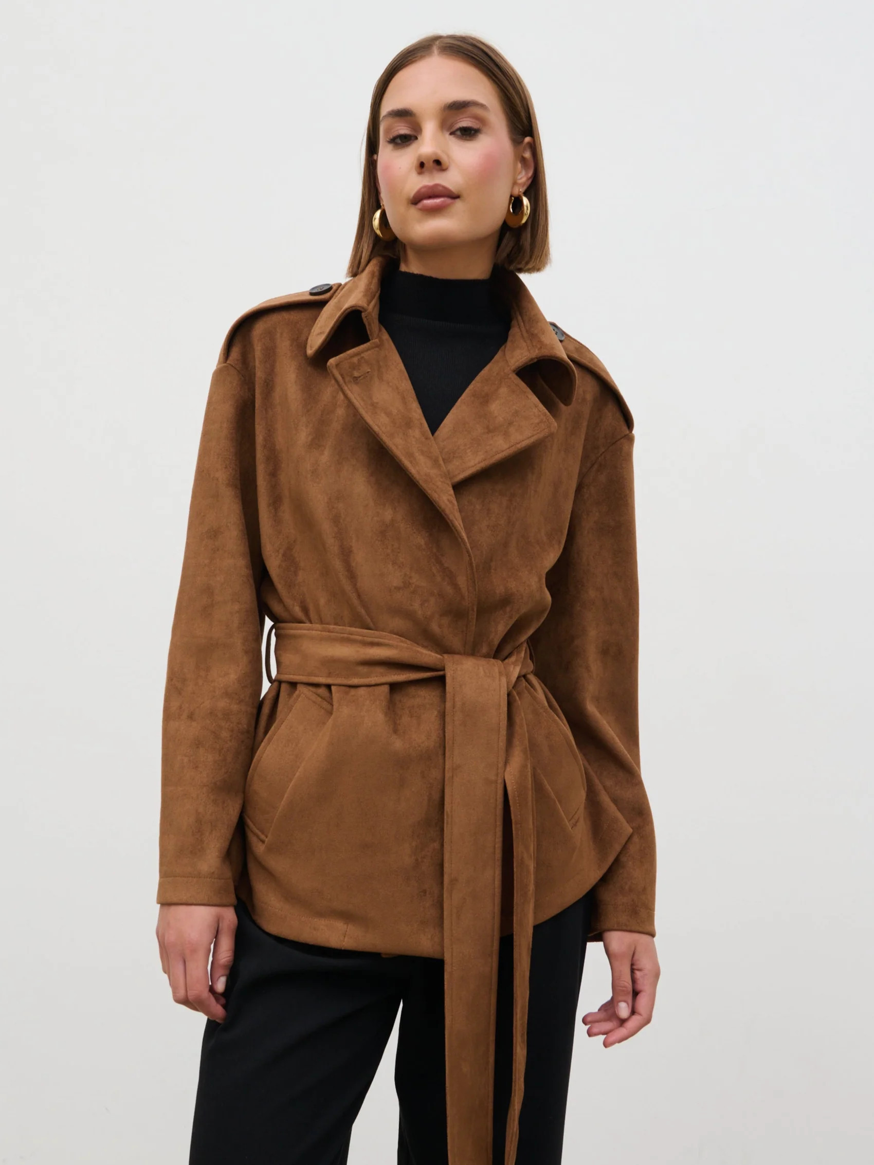 Lennon Faux Suede Tie Waist Jacket | Pretty Lavish (UK)