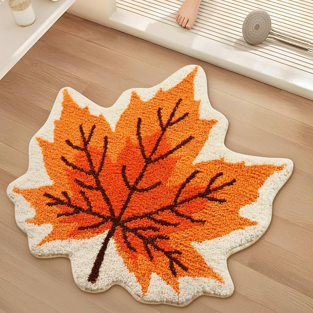 Yinhua Fall Bathroom Rugs, Thanksgiving Maple Leaves Bath Mat, Orange Leaf Bathroom Rug Non Slip ... | Amazon (US)