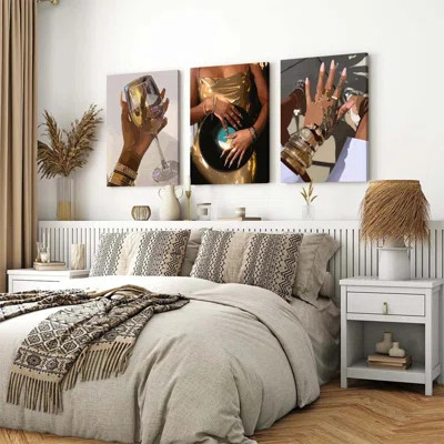 Black Girl Wall Art Set Of 3, African American Woman Wall Decor Fashion Gold People Music Poster Canvas Prints Paintings Pictures For Bedroom Living R | Wayfair North America
