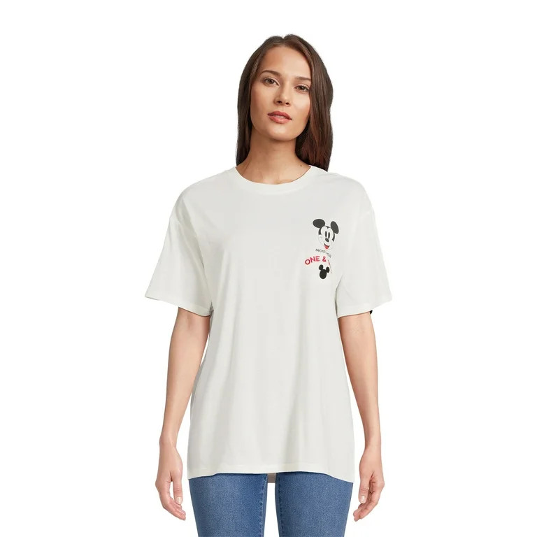 Mickey Mouse Juniors and Juniors Plus Graphic Embroidery T-Shirt, Sizes XS-3XL | Walmart (US)