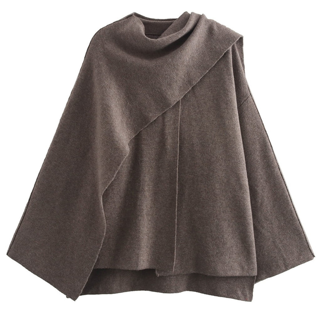 Fashionable Loose Fit Knitted Outerwear Coat with Asymmetrical Scarf for Women Long Sleeve Sweate... | Walmart (US)