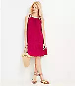 Tall Eyelet Linen Blend Mini Halter Dress | LOFT