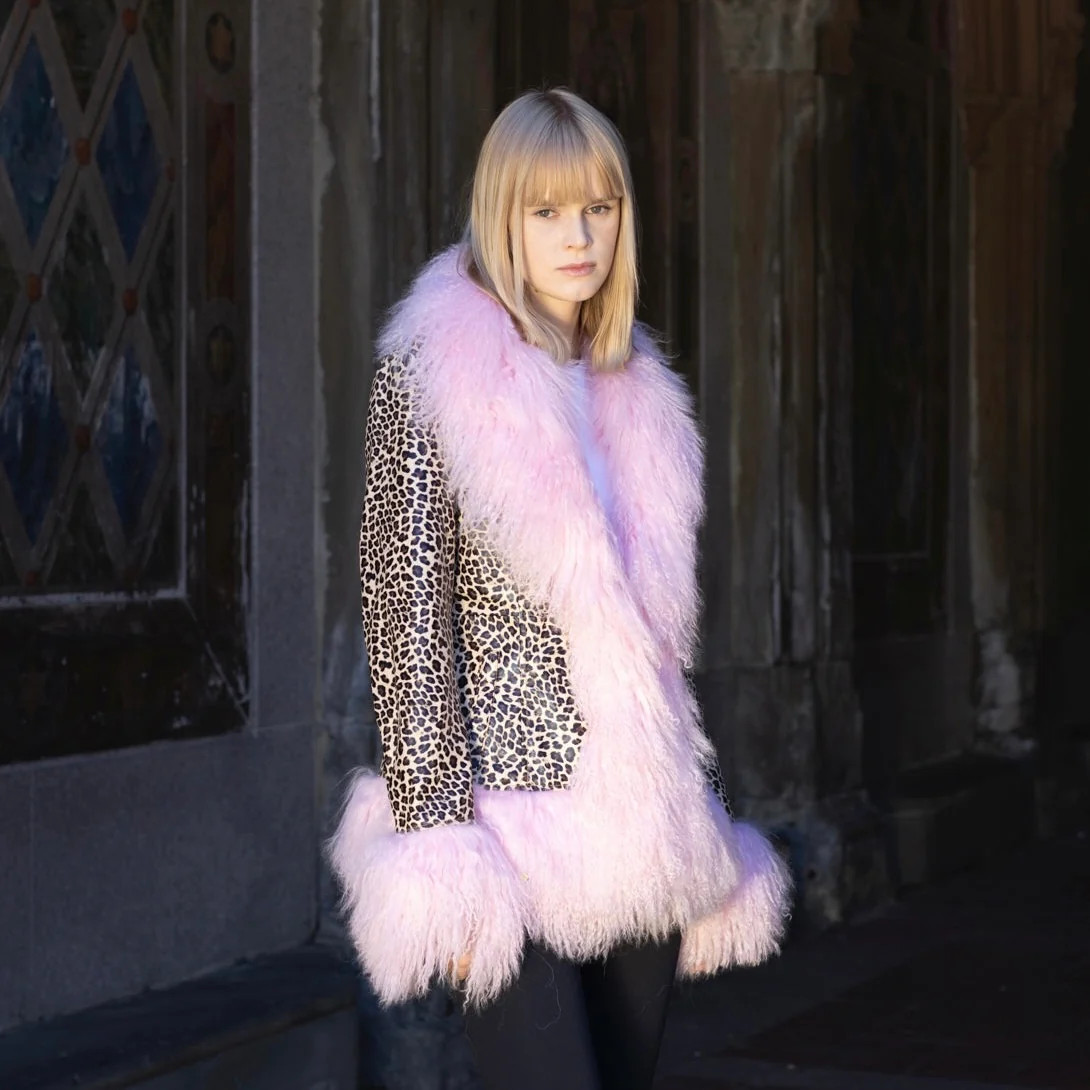 Dorothy Leopard Leather Shearling Coat | Susanna Chow