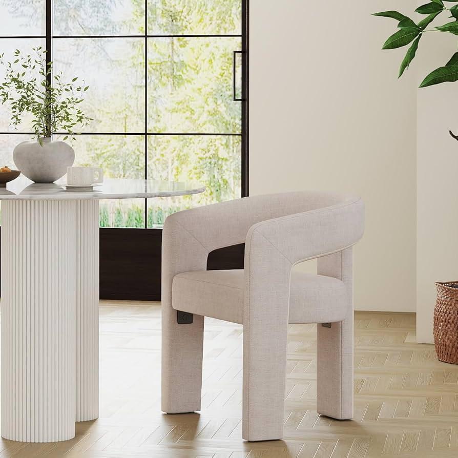 Modern Barrel - Silla de comedor, silla auxiliar tapizada de lino con brazos, cómoda silla de to... | Amazon (US)