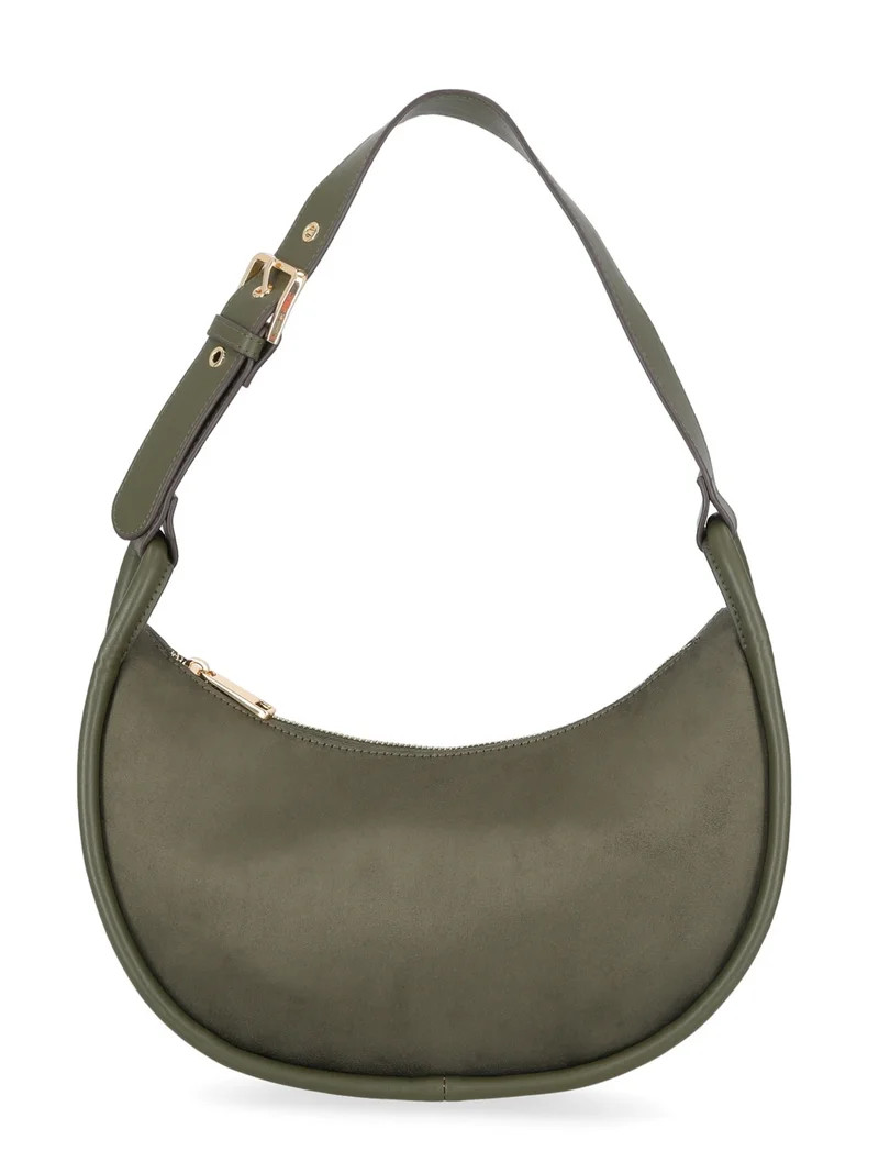 Time and Tru Women's Griffin Cresent Handbag Faux Suede, Dark Olie | Walmart (US)