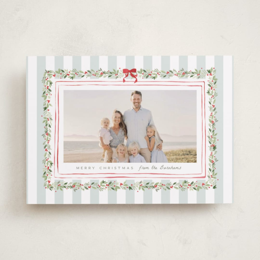 "Coastal Garland" - Customizable Holiday Photo Cards in Green by Everett Paper Goods. | Minted