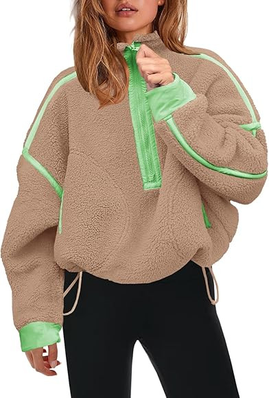Panadila Womens Half Zip Sherpa Fleece Pullover Soft Oversized Sweatshirt with Pockets Warm Fuzzy... | Amazon (US)