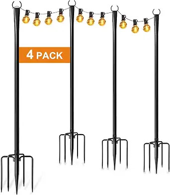 4 Pack String Light Poles for Outside, Thickened Metal Christmas Lights Hanger Pole Outdoor with ... | Amazon (US)