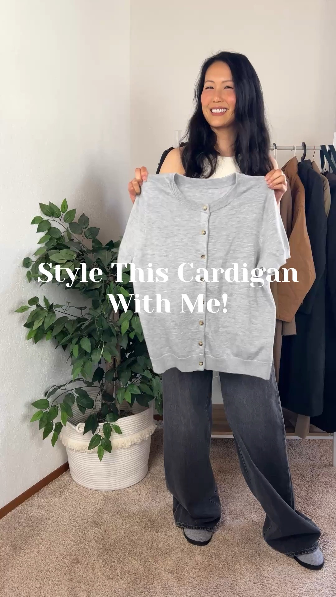 Wearing a large in the cardigan but could have done medium. And small would work for a fitted look.
