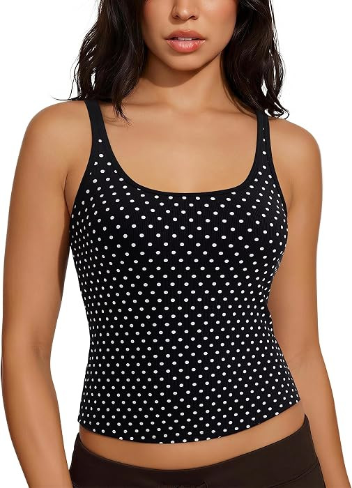 SUUKSESS Women Padded Cotton Ribbed Tank Tops Casual Summer Going Out Sleeveless Scoop Neck Basic... | Amazon (US)