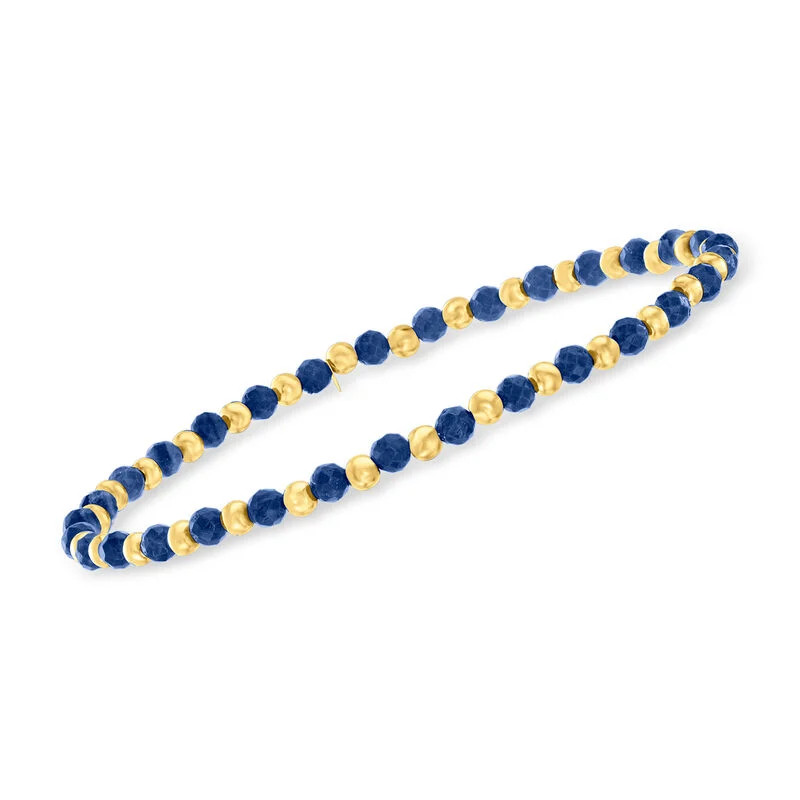 6.00 ct. t.w. Sapphire and 10kt Yellow Gold Bead Stretch Bracelet | Ross-Simons