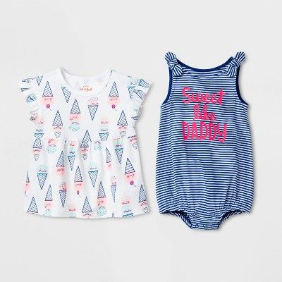 Baby Girls' 2pk Fam Love Ice Cream Striped Romper Set - Cat & Jack™ Blue | Target