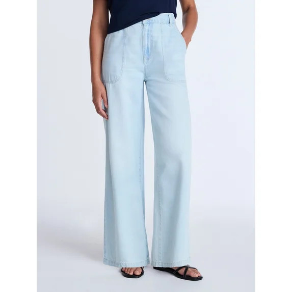 Time and Tru Women's High Rise Draped Utility Jeans, 30" Inseam, Sizes XS-XXXL | Walmart (US)