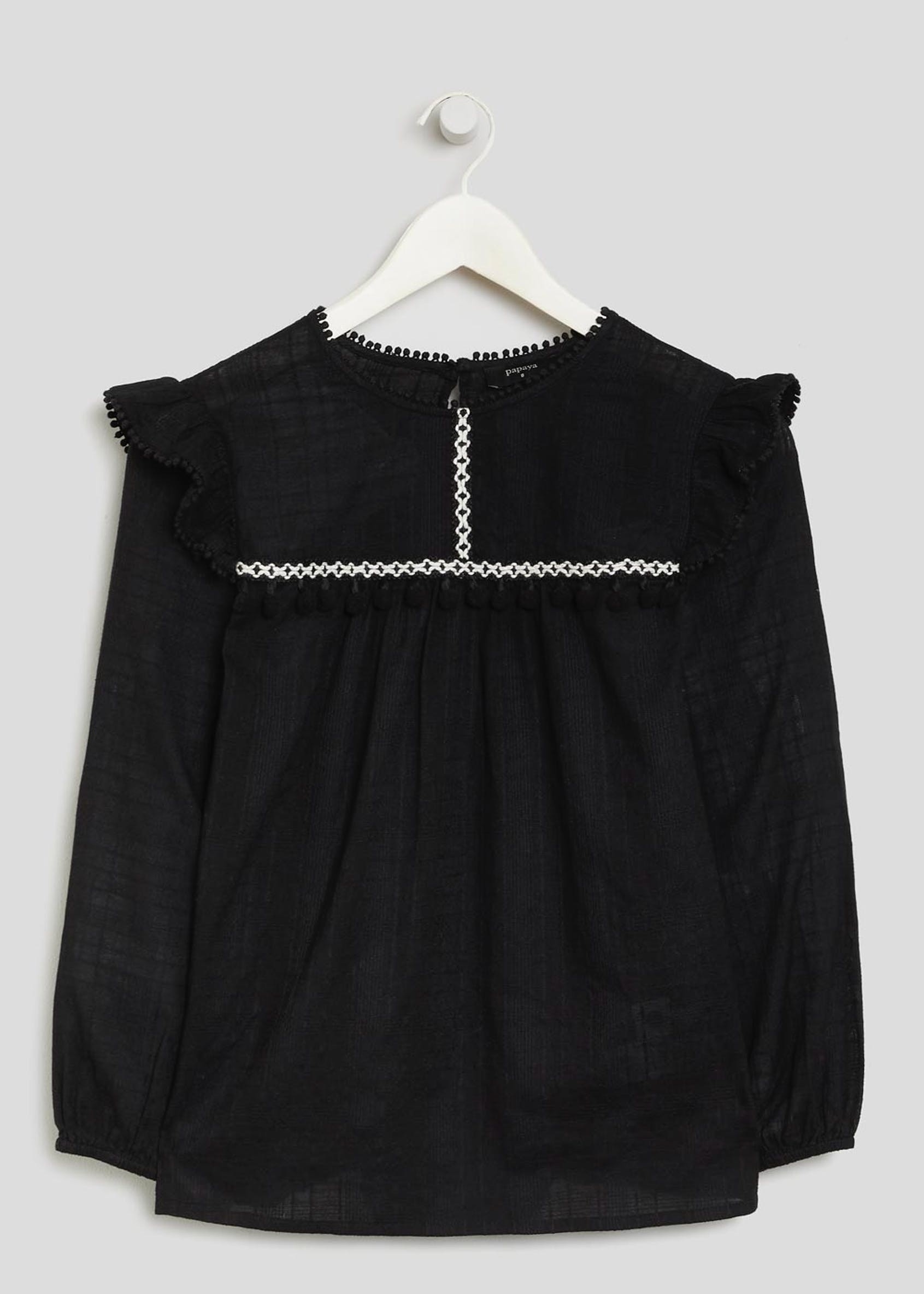Pom Pom Blouse – Black | Matalan UK