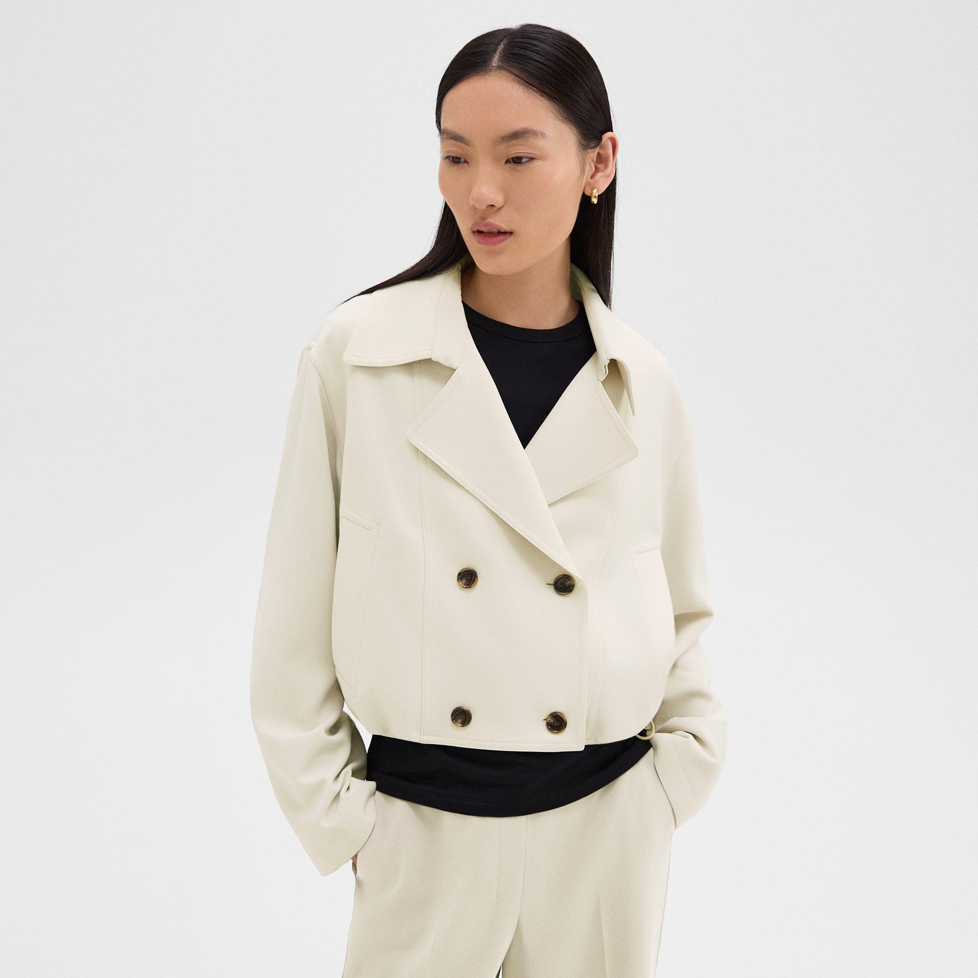 Double-Breasted Crop Trench in Admiral Crepe | Theory