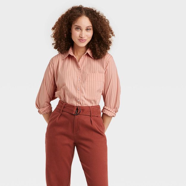 Women's Long Sleeve Button-Down Boyfriend Shirt - A New Day™ | Target