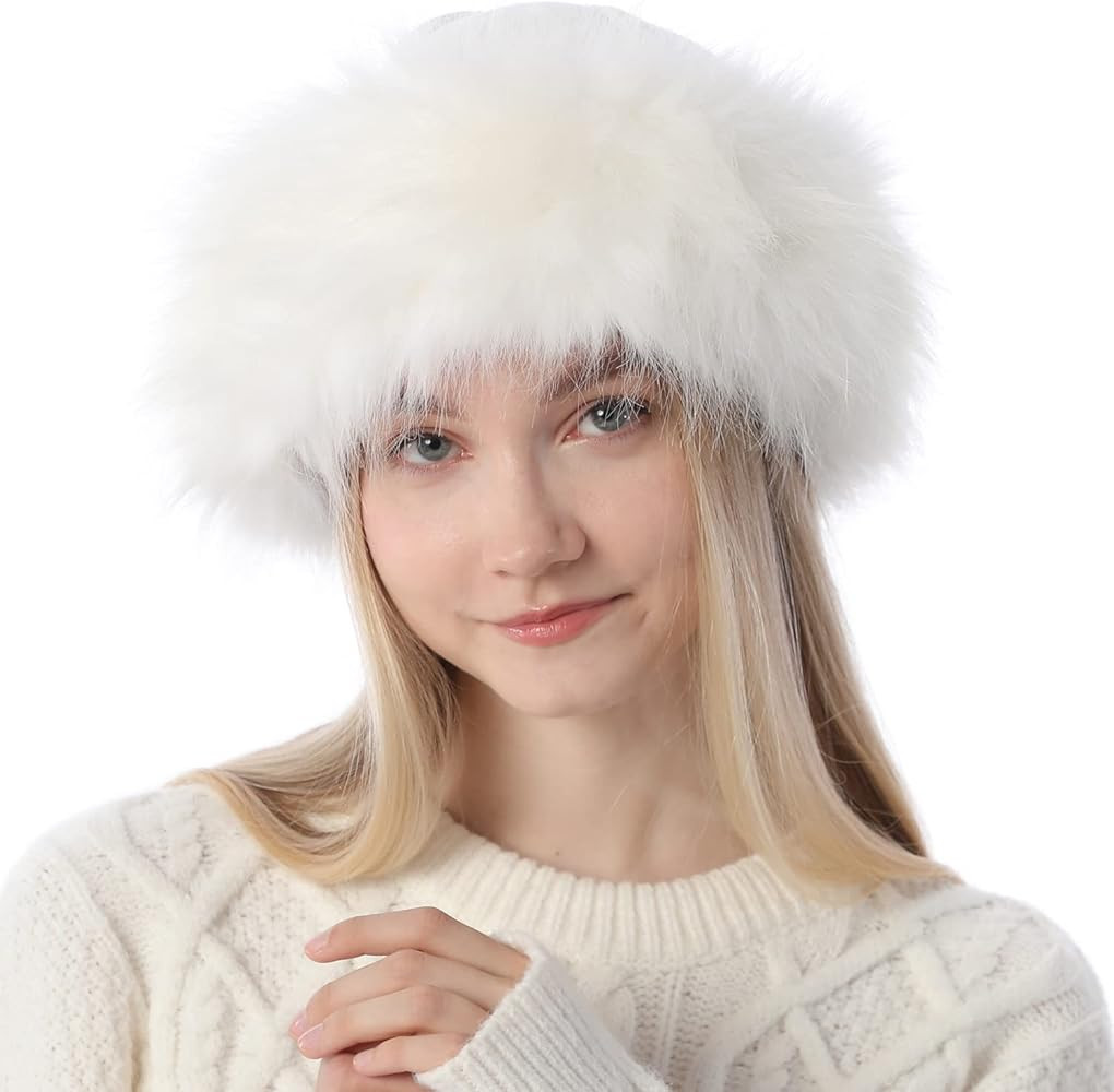 Women's Faux Fur Hat Fluffy Warm Cap Cossack Russian Style for Winter Ski Snow | Amazon (US)