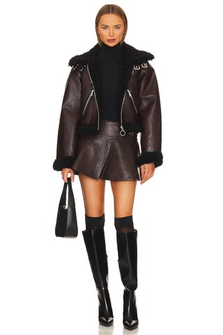 Cropped Sherpa Moto Jacket in Dark Patina & Black Sherpa | Revolve Clothing (Global)