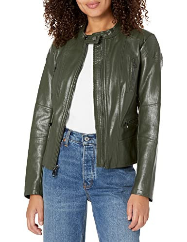KENNETH COLE Women's Faux Leather Moto Jacket, Dark Green, Small | Amazon (US)