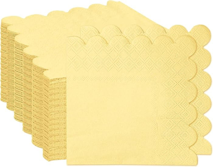 100 Pieces 2-Ply Yellow Scalloped Napkins Folded 5 x 5 inch Disposable Cocktail Napkins Paper Nap... | Amazon (US)