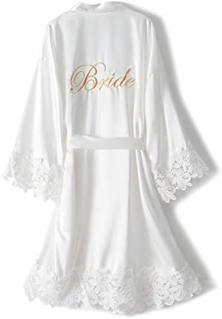 Crystal Dew Women's Lace Trim Bride Kimono Robes with Embroidery Bridal Silky Satin Bathrobe Wedd... | Amazon (US)