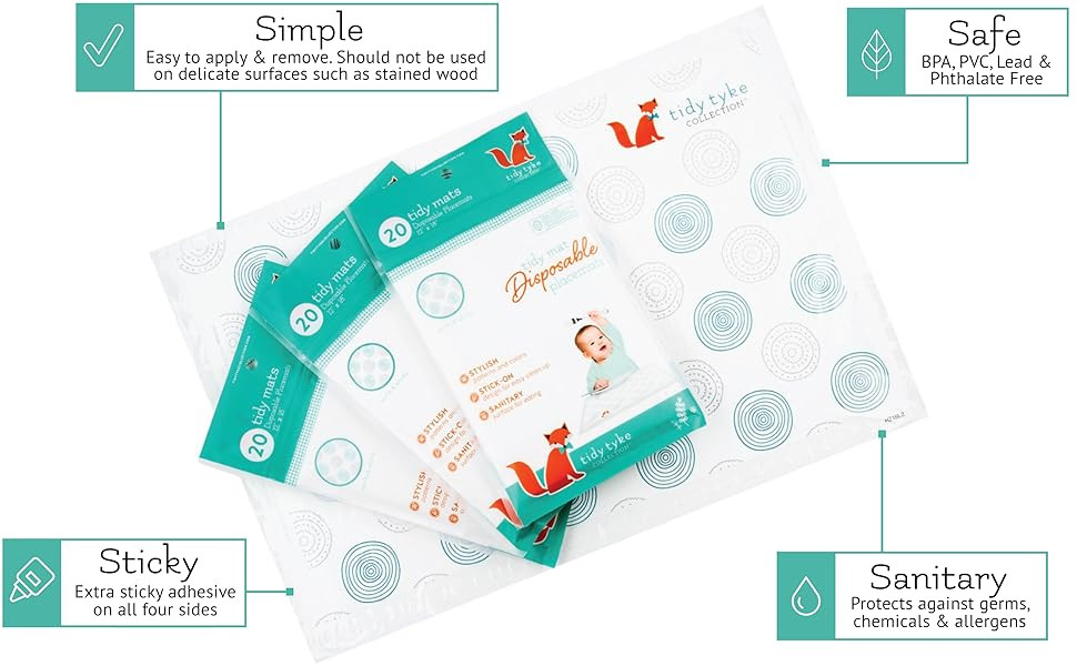Extra Sticky Disposable Placemats Baby - Bulk Pack - Ultimate Mom Hack - Tidy Tyke - Table Mat St... | Amazon (US)