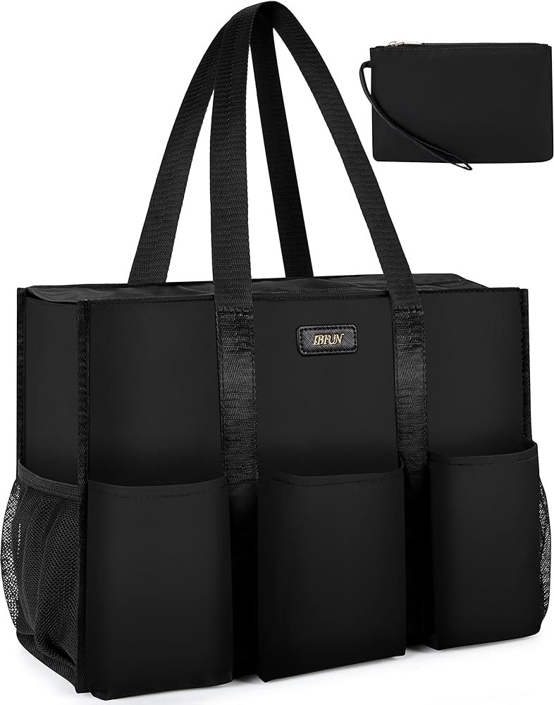 IBFUN Utility Tote Bag with 14/24 Pockets Zip Top Teacher Tote Bag for Teacher/Student/Work Women | Amazon (US)