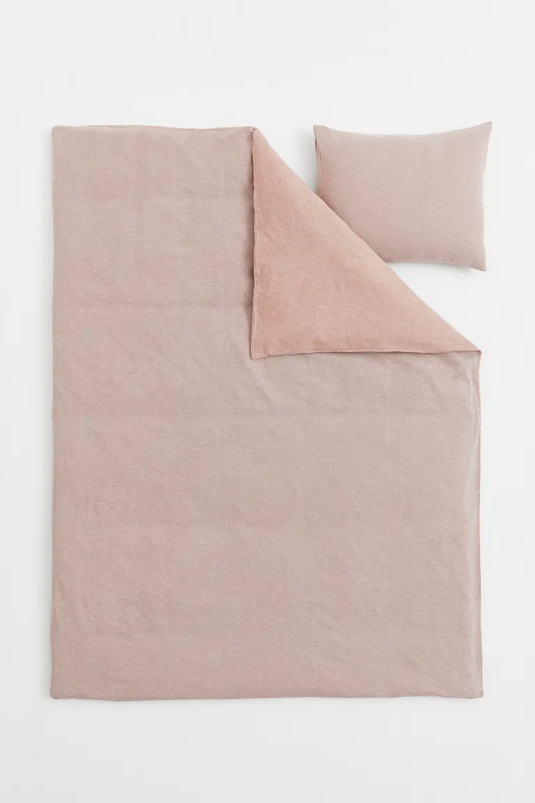 Cotton Flannel Twin Duvet Cover Set - Dark beige/herringbone pattern - Home All | H&M US | H&M (US + CA)