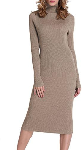Rocorose Women's Turtleneck Ribbed Elbow Long Sleeve Knit Sweater Dress | Amazon (US)