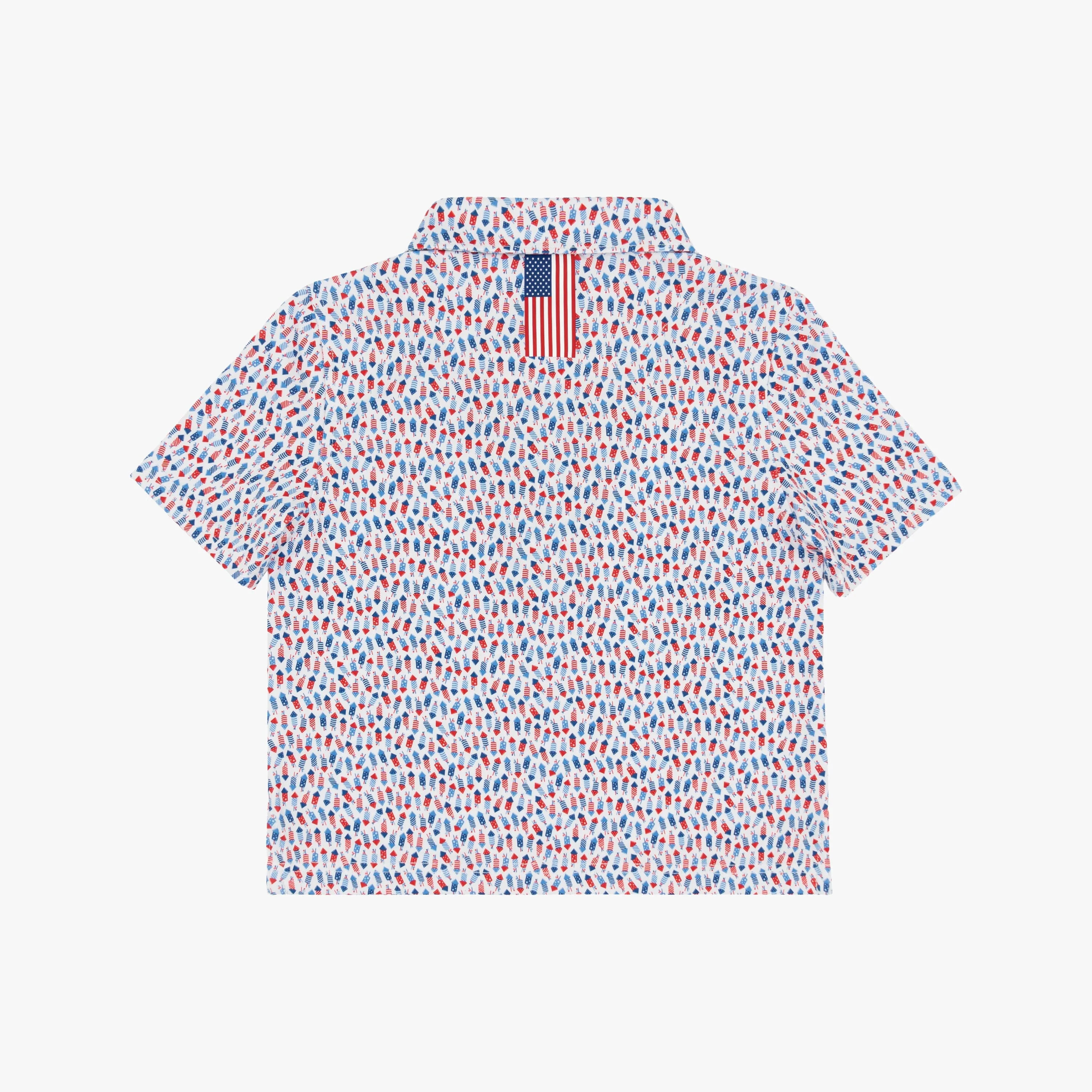 The Lil' Firecracker Performance Polo - White/Caicos Blue - USA | Rhoback | RHOBACK