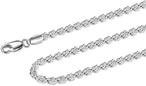 925 Sterling Silver Rope Chain Lobster Clasp 2.5mm Silver Chain for Men Women Silver Necklace Cha... | Amazon (US)