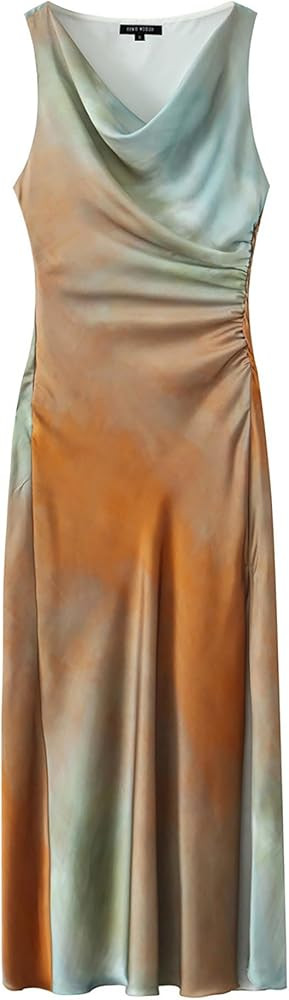 BAIMORE Women's Elegant Cowl Neck Tie Dye Sleeveless Ruched Side Party Midi Dress | Amazon (US)