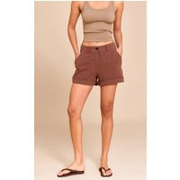 Chocolate Tailored Linen Look Shorts | PrettyLittleThing IE