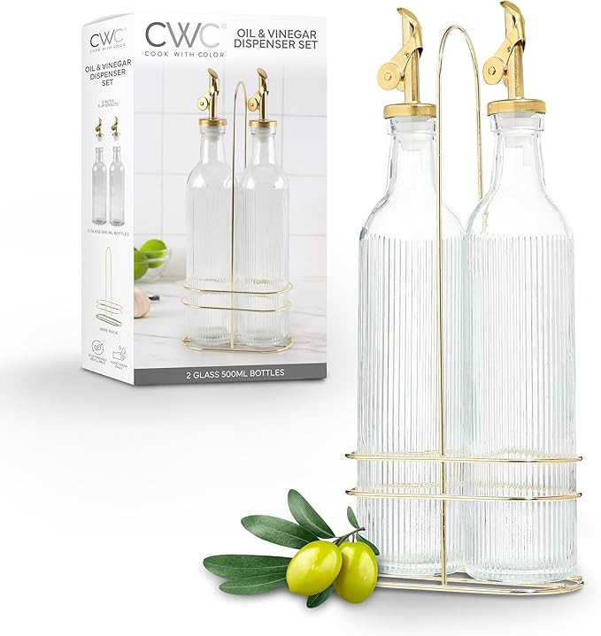 COOK WITH COLOR Glass Olive Oil Dispenser Bottle - 2 Pack, 17 oz Cruet - Elegant Carafe Decanter ... | Amazon (US)