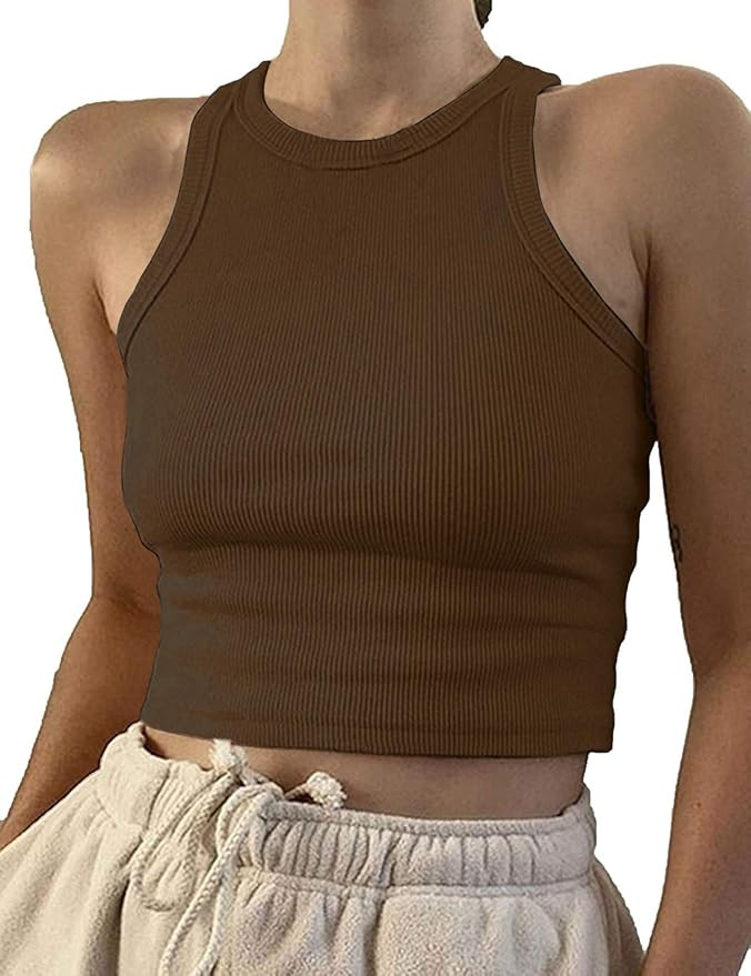 Artfish Women Casual Basic Sleeveless High Neck Rib-Knit Y2k Crop Tank Top | Amazon (US)