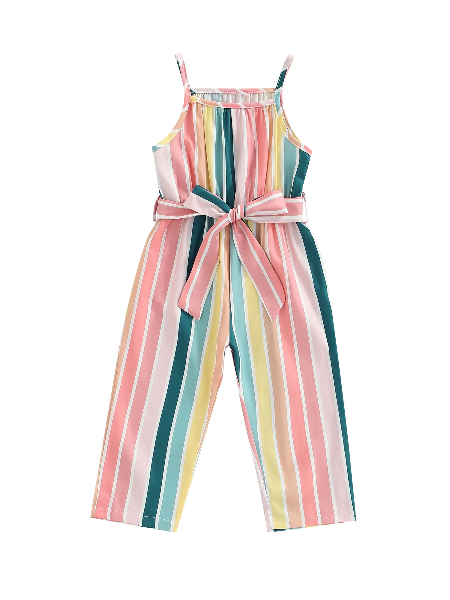 LSFYSZD Fashionable Little Girl Jumpsuit, Spaghetti Square Neck Sleeveless Stripe Pattern Bow Kno... | Walmart (US)