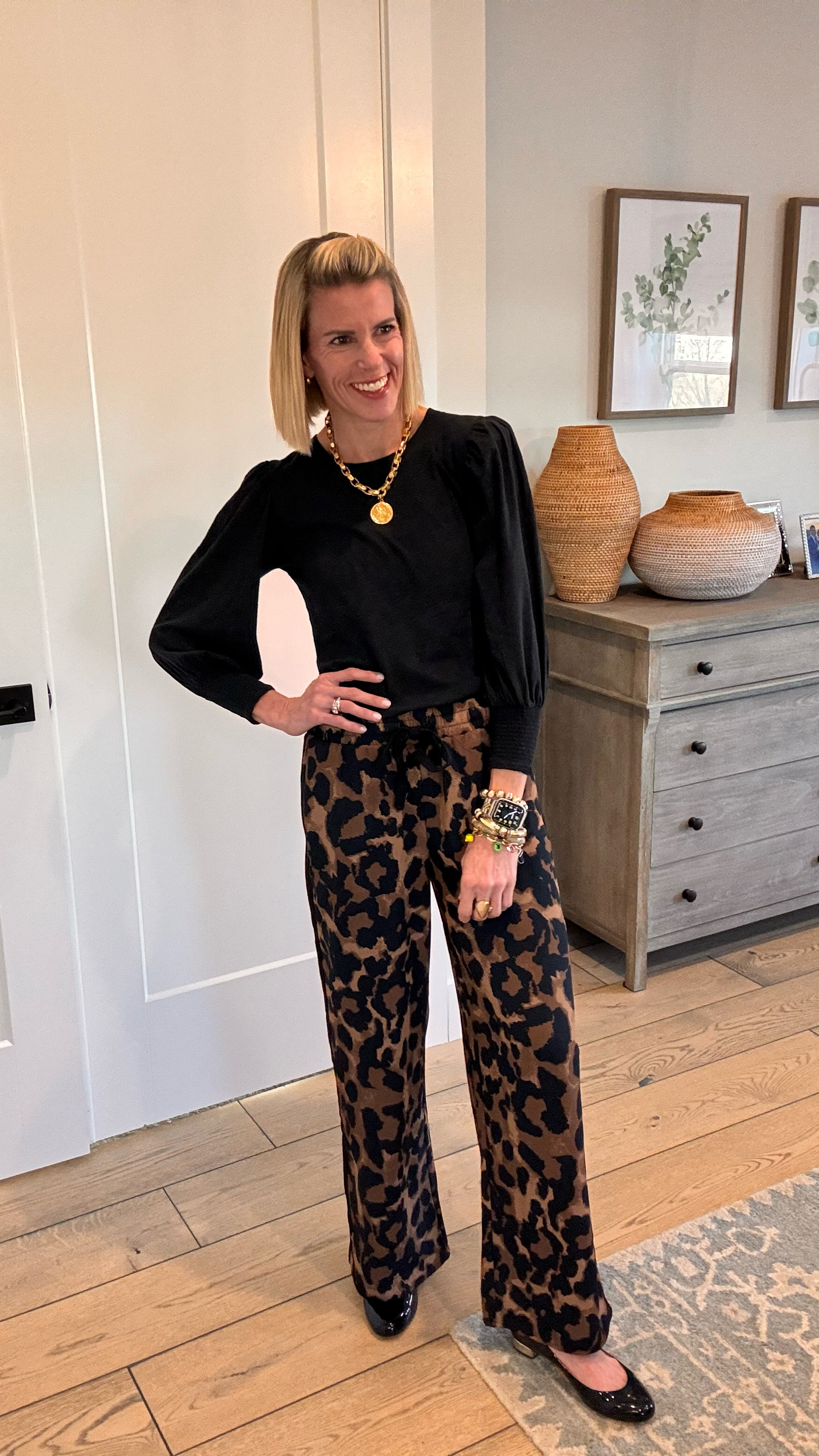 Go big with some fun bold pants 🐆. Easy and effortless with a black long sleeeve but elevated with fun gold jewelry!!

#LTKOver40 #LTKWorkwear #LTKStyleTip