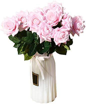 Mandy's Artificial Real-Touch 17" Pink Silk Roses Flowers for Home Decoration Bridal Wedding Bouq... | Amazon (US)
