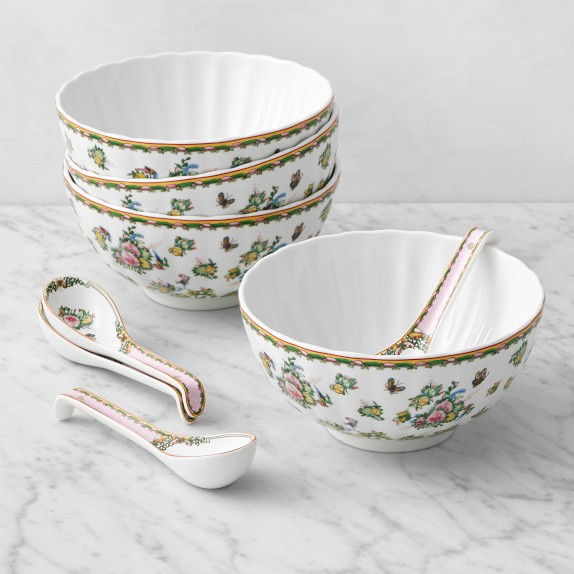 Famille Rose Noodle Bowls & Dumpling Spoons, 8-Piece Set | Williams-Sonoma