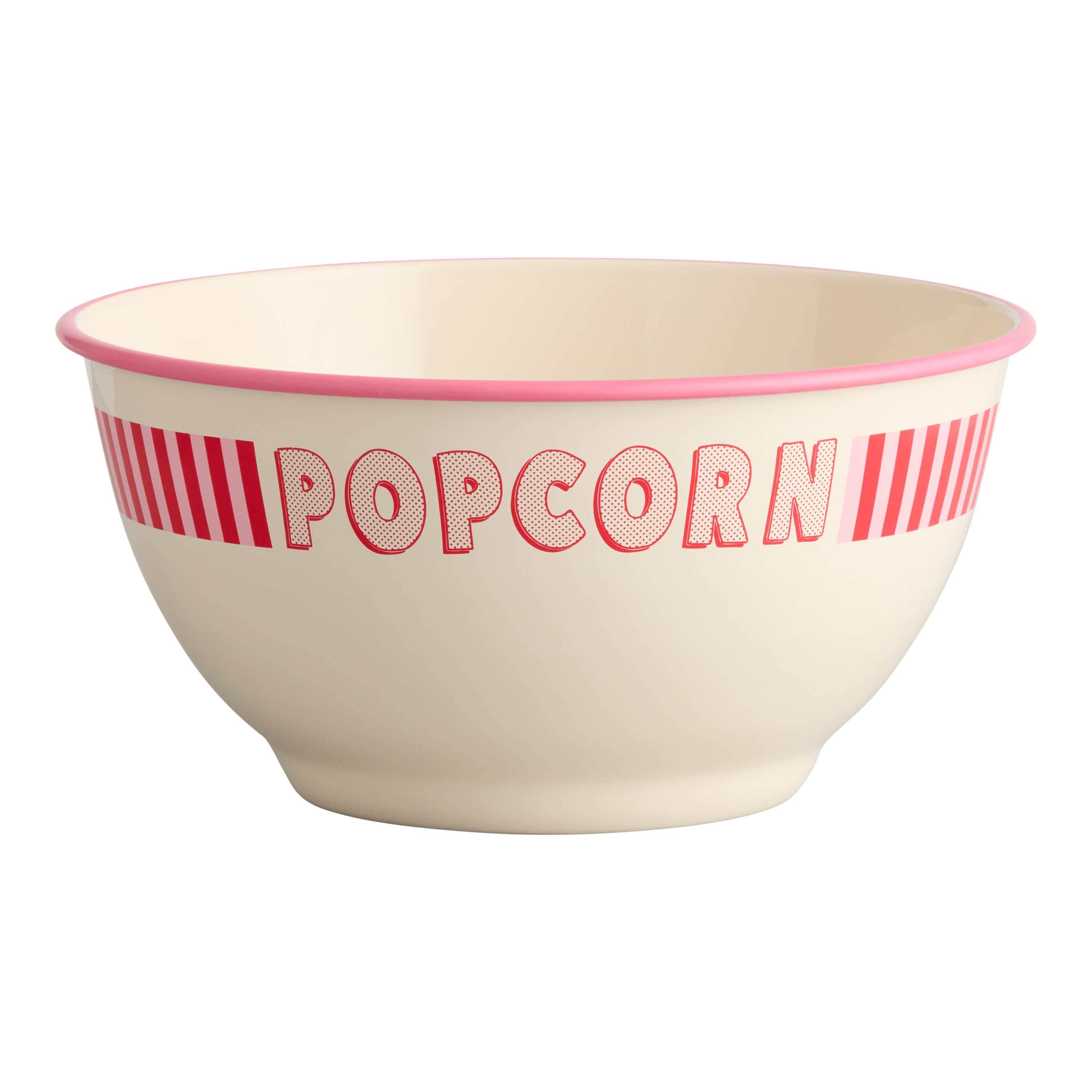 Large Red and Ivory Enameled Metal More Please Popcorn Bowl | World Market