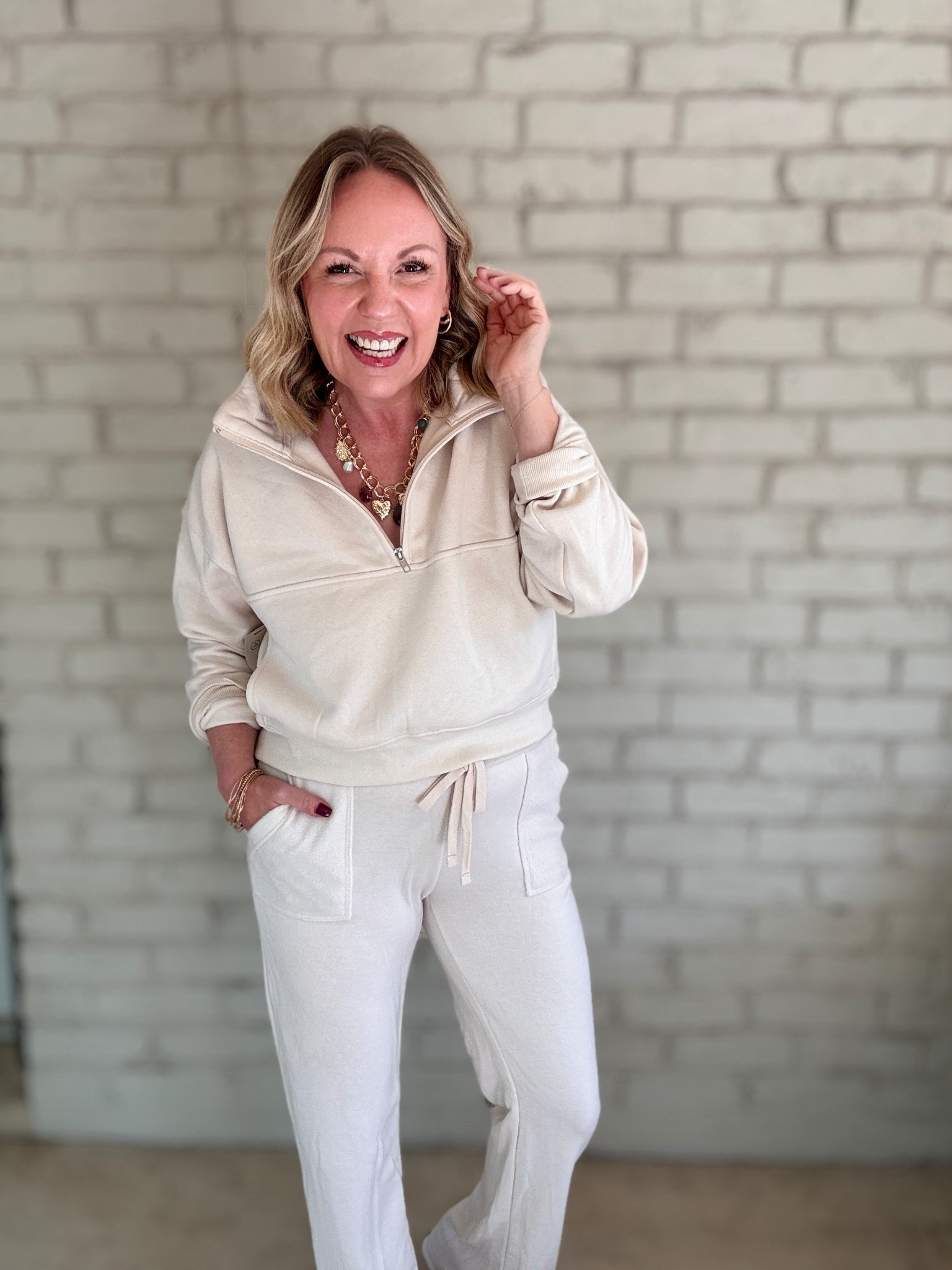 Medium in both! 

#LTKSeasonal #LTKOver40 #LTKGiftGuide