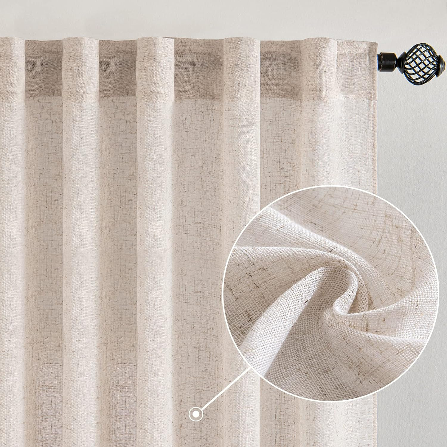 MIULEE Natural White Linen Curtains 84 Inch Long for Bedroom Living Room, Soft Thick Linen Textured Window Drapes Semi Sheer Light Filtering Rod Pocket Back Tab Neutral Farmhouse Cream Ivory 2 Panels | Amazon (US)