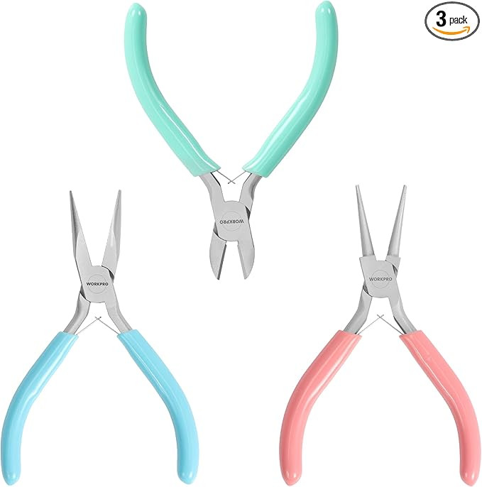 WORKPRO Jewelry Pliers Set, 3 Pack Jewelry Making Tool Kit Includes Mini Needle Nose Plier/Chain ... | Amazon (US)