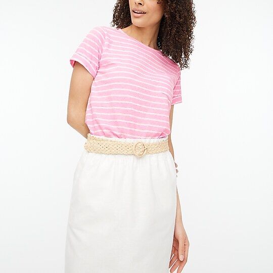 Striped slub cotton-blend rolled short-sleeve tee | J.Crew Factory