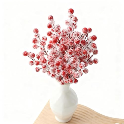 Drewev Berry Stems, Snow Frosted Artificial Red Berry Stems Snowy Christmas Red Berries 8.8 Inch Fake Berry Picks for Floral Arrangements Christmas Tree Holiday Home DIY Crafts Decor(20 Pack) | Amazon (US)
